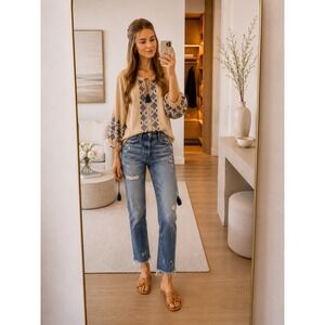 Moussy Vintage Distressed Medium Wash Straight Leg Jeans Size 25